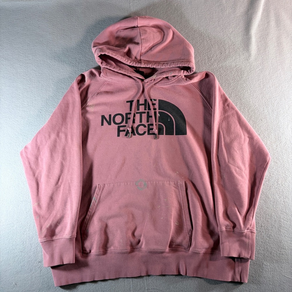 The North Face Hoodie Mens XL Pink Distressed Big Logo Pullover Sweatshirt